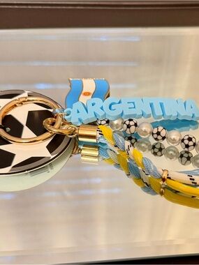 2026 Argentina Blue & White Keychain with Beaded and Braided Tassels FIFA